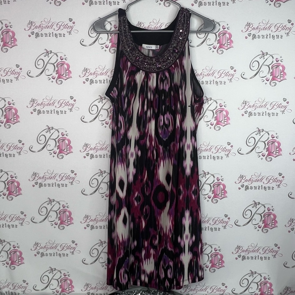 Ricki's dress jewels diamonds details beads Purple and Black Patterned Top